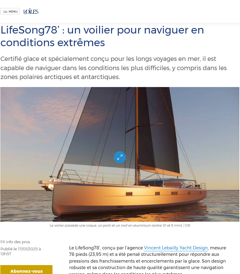 Architecture Navale - LifeSong78’ : un voilier pour naviguer en conditions extrêmes